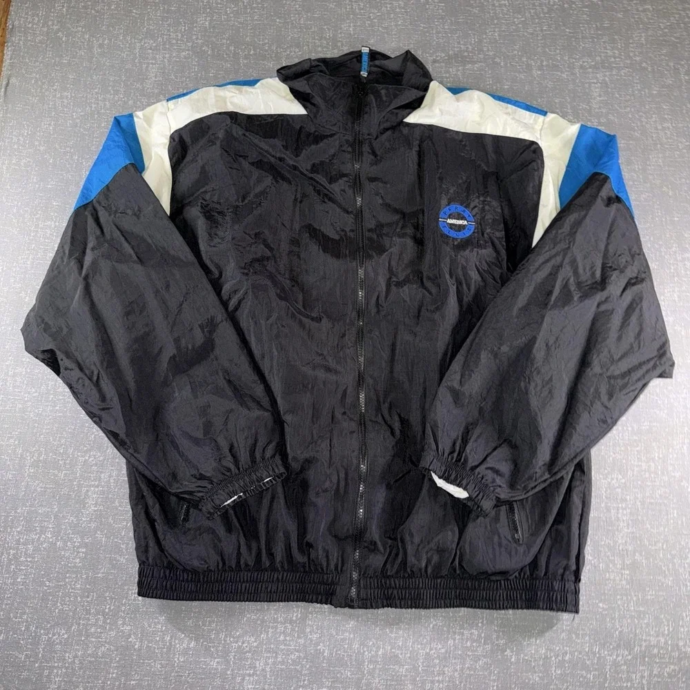 Perry Ellis America Jacket Mens XL Black Nylon Windbreaker Patriotic Logo